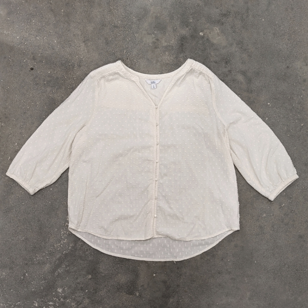 Croft and Barrow 3/4 Sleeve Cream Colored Dobby Shirt